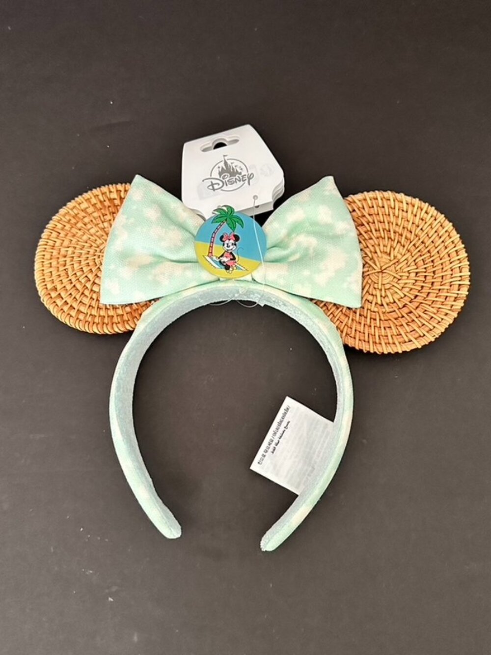 Disney Parks Minnie Mouse Beach Natural Rattan Ears Headband NEW